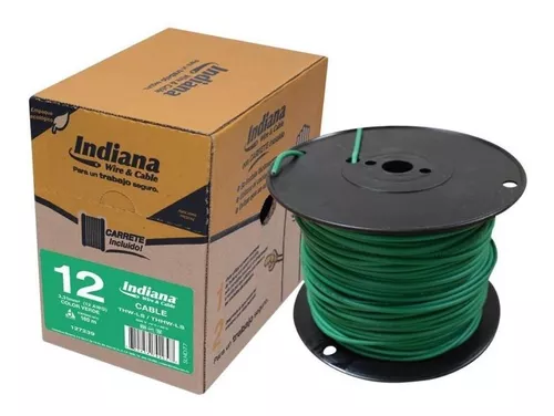 INDIANA. CABLE DE COBRE THW-LS  CAL. 12 AWG VERDE - CARRETE 1000MTS