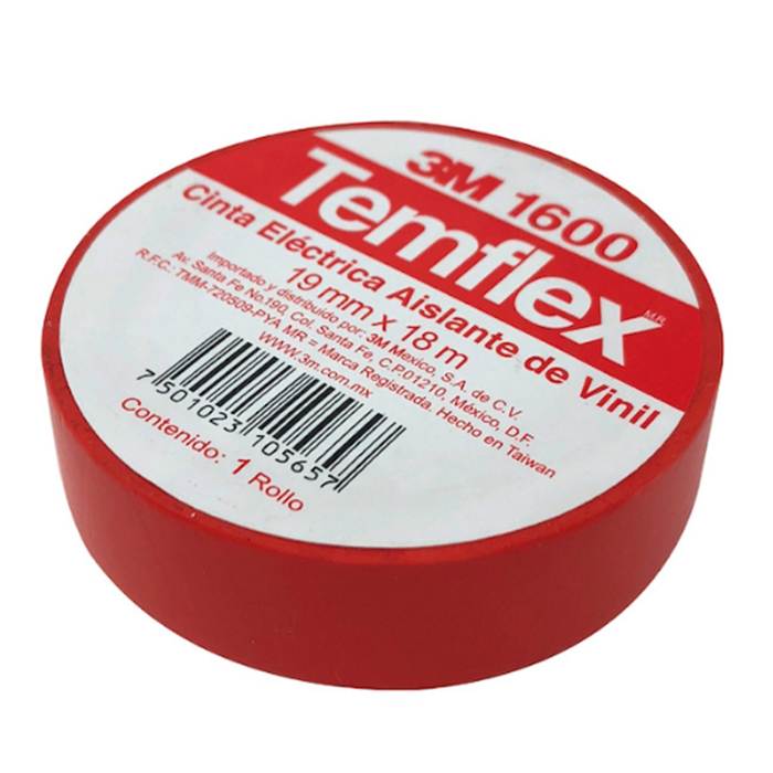 3M. CINTA TEMFLEX 1600 ROJA 19MMX18M