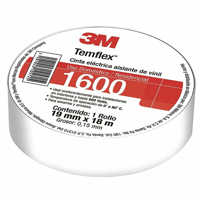 3M. CINTA TEMFLEX 1600 BLANCO 19MMX18M