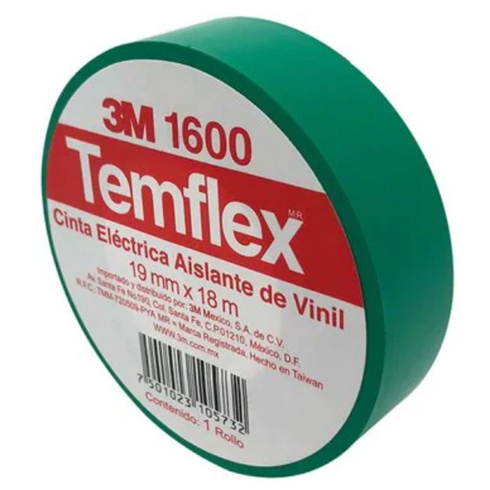3M. CINTA TEMFLEX 1600 VERDE 19MMX18M