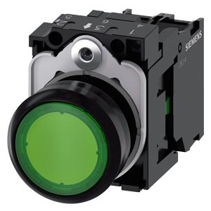SIEMENS .BOTON PULSADOR ILUMINADO VERDE 22MM 1NA LED INTEGRADO 110V AC