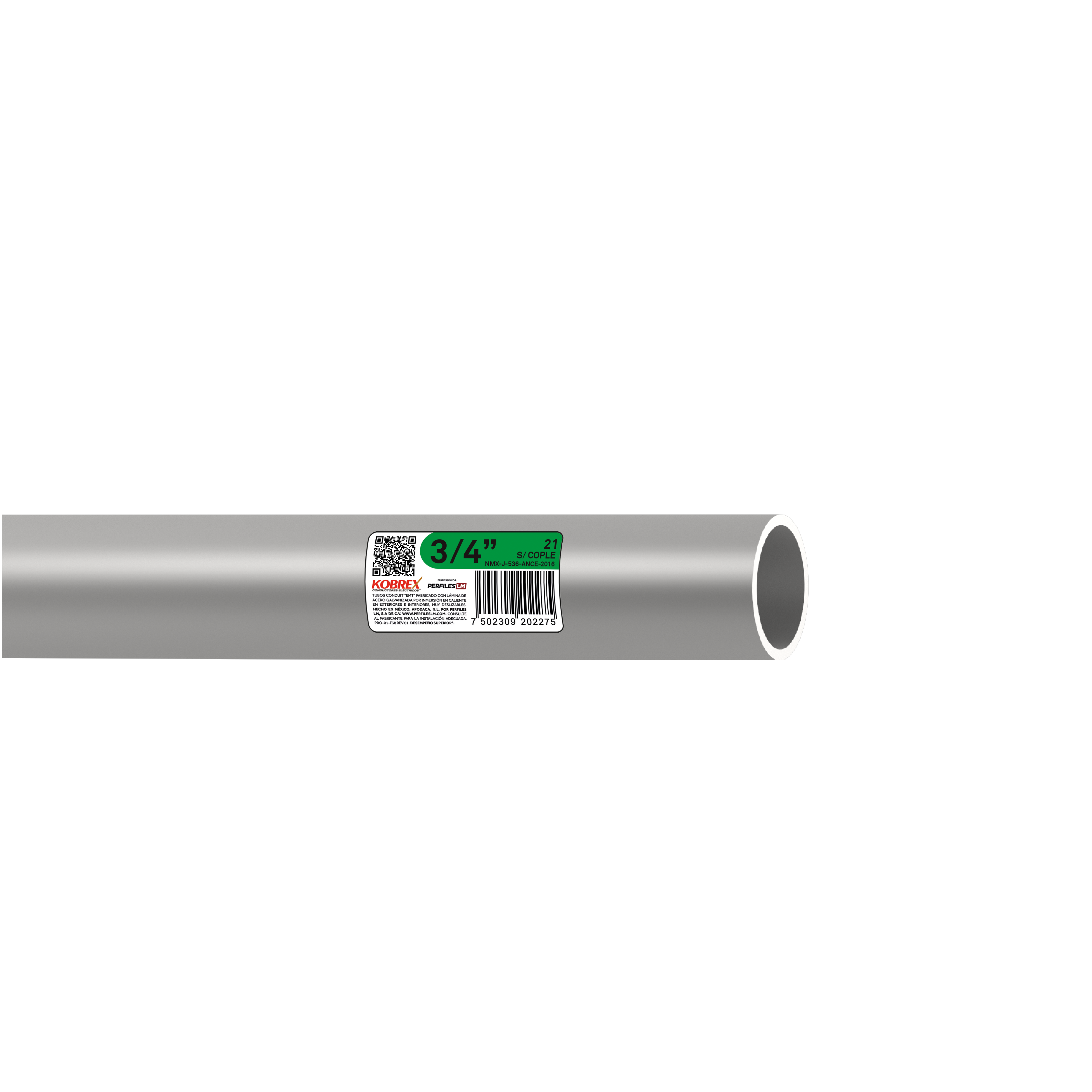 TUBERIA CONDUIT DE ACERO GALVANIZADO ETIQUETA VERDE 3/4