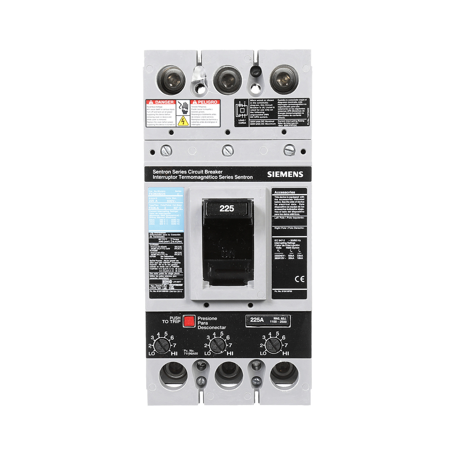 SIEMENS .INTERRUPTOR FXD6 3X225A 65KA/240, 35KA/480, 22KA/600V